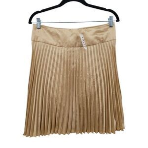 Vintage 80s Mini Skirt M Metallic Gold Satin Accordion Pleat Skater Party Glam